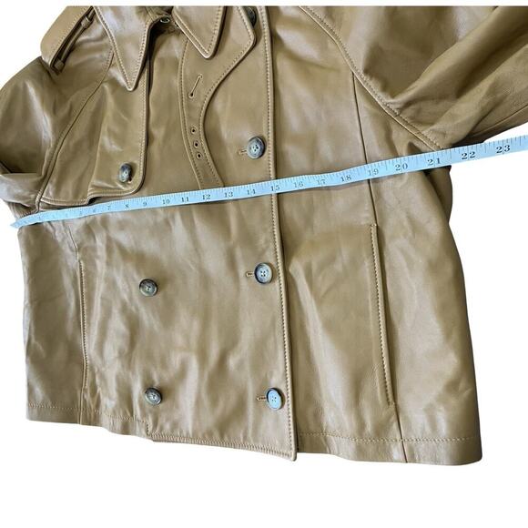 Ralph Lauren Womens Cropped Lambskin Trench‎ Coat Size M Tan Luxe MSRP $998 FLAW - Picture 14 of 16